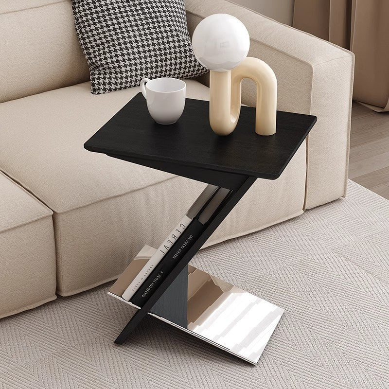 Minimalist Z-Shape Wood Metal Side Table — Black