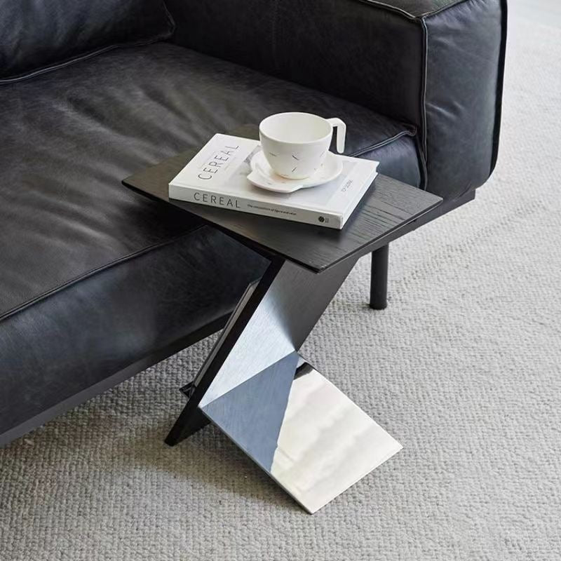 Minimalist Z-Shape Wood Metal Side Table