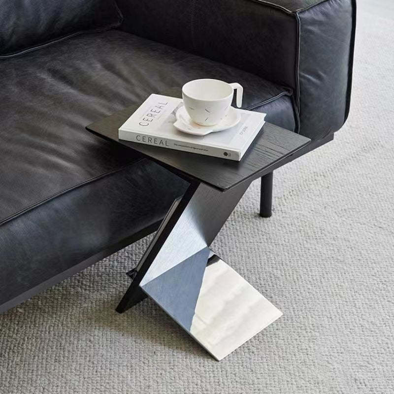 Minimalist Z-Shape Wood Metal Side Table