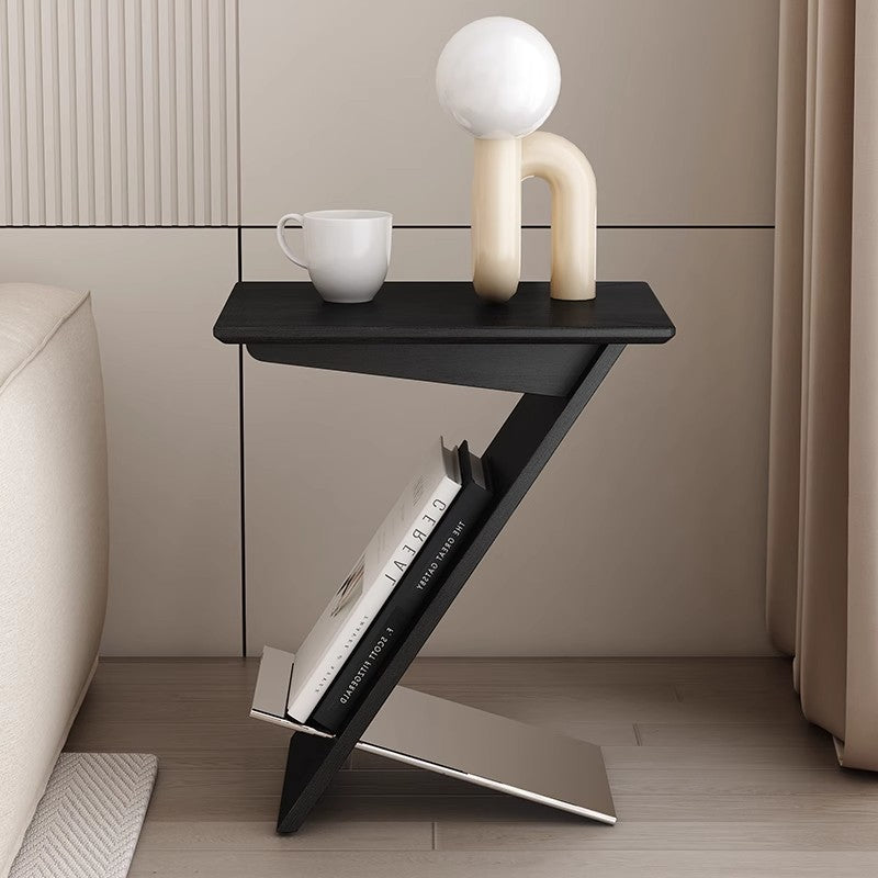 Minimalist Z-Shape Wood Metal Side Table