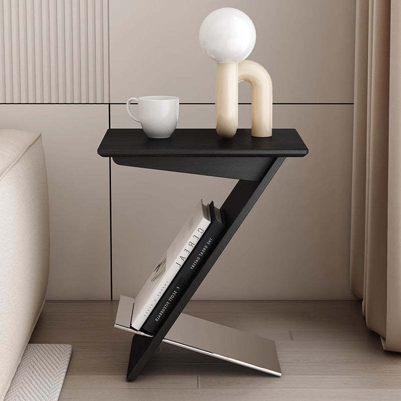 Minimalist Z-Shape Wood Metal Side Table