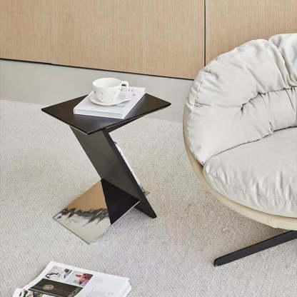 Minimalist Z-Shape Wood Metal Side Table
