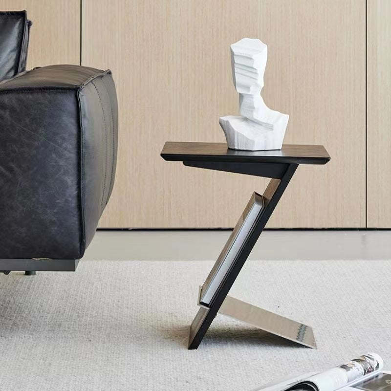 Minimalist Z-Shape Wood Metal Side Table