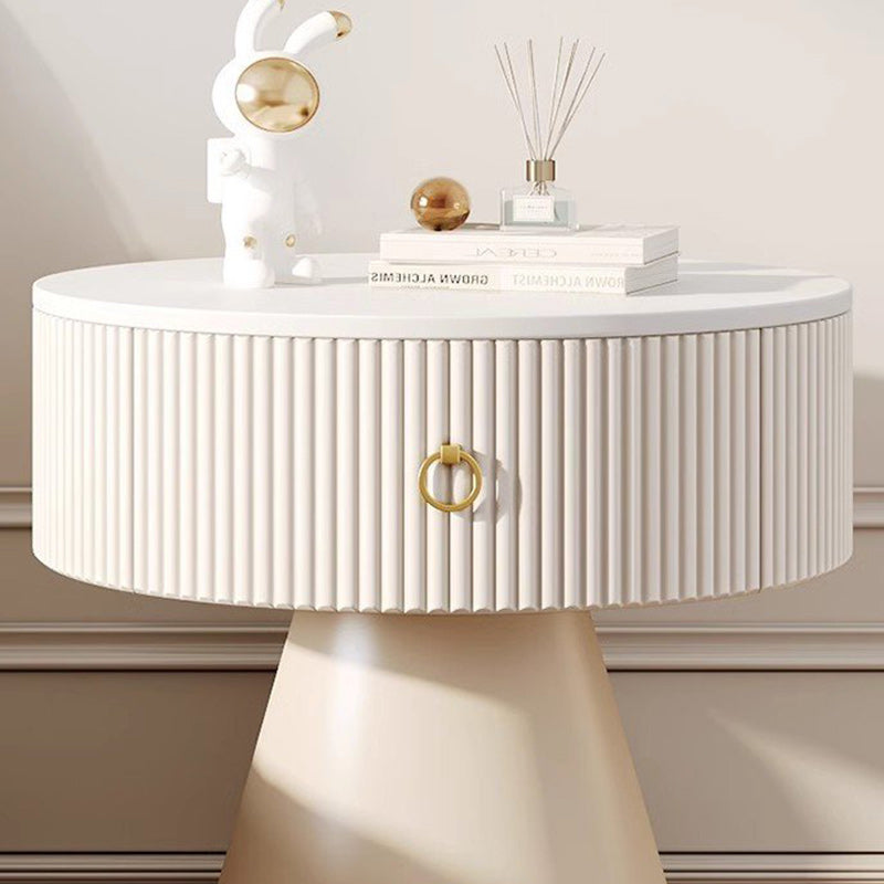 Scandinavian Cylinder Cone Rock Slab Nightstand — Black + Gold Base