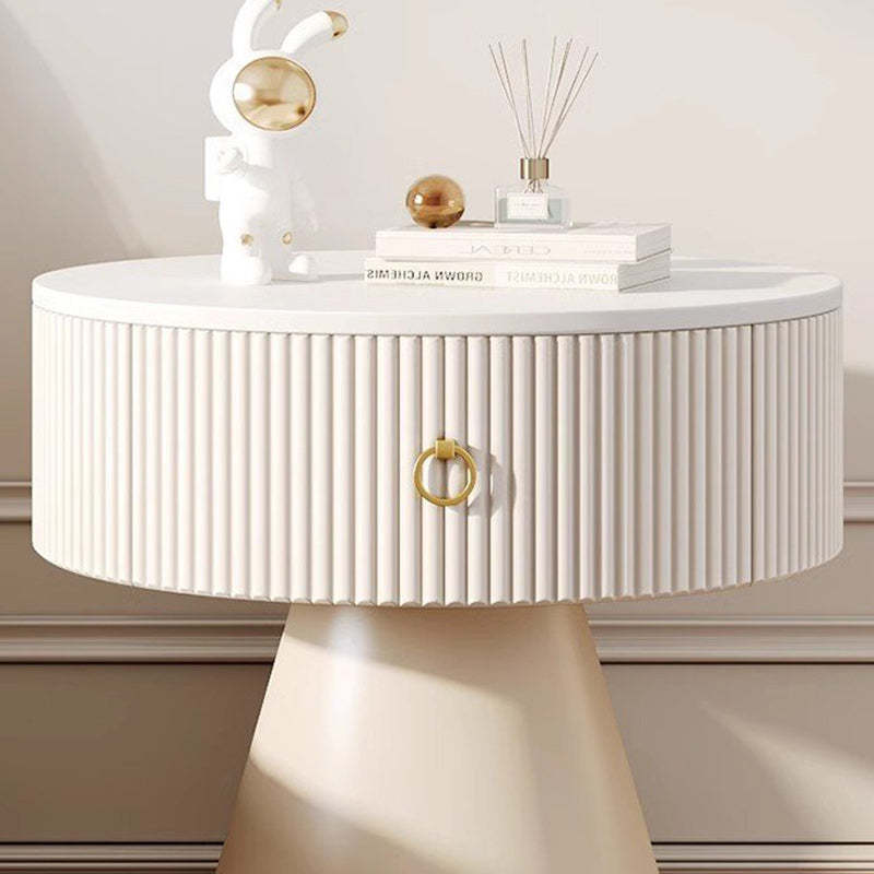 Scandinavian Cylinder Cone Rock Slab Nightstand — Black + Gold Base