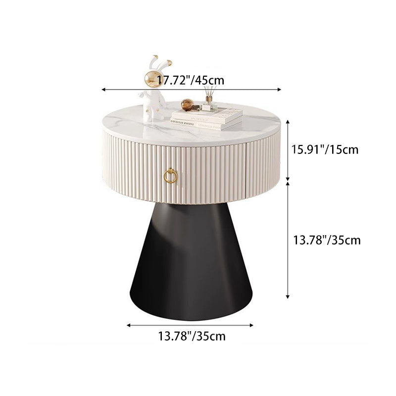 Scandinavian Cylinder Cone Rock Slab Nightstand — Black + Black Base