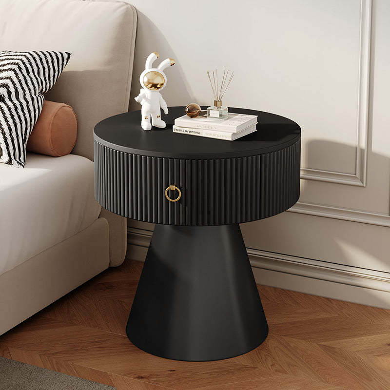Scandinavian Cylinder Cone Rock Slab Nightstand — White + Gold Base
