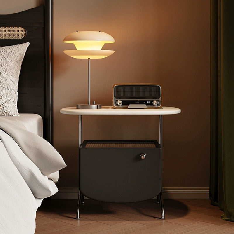 Nordic Steel Glass Panel 1-Drawer Nightstand — Black
