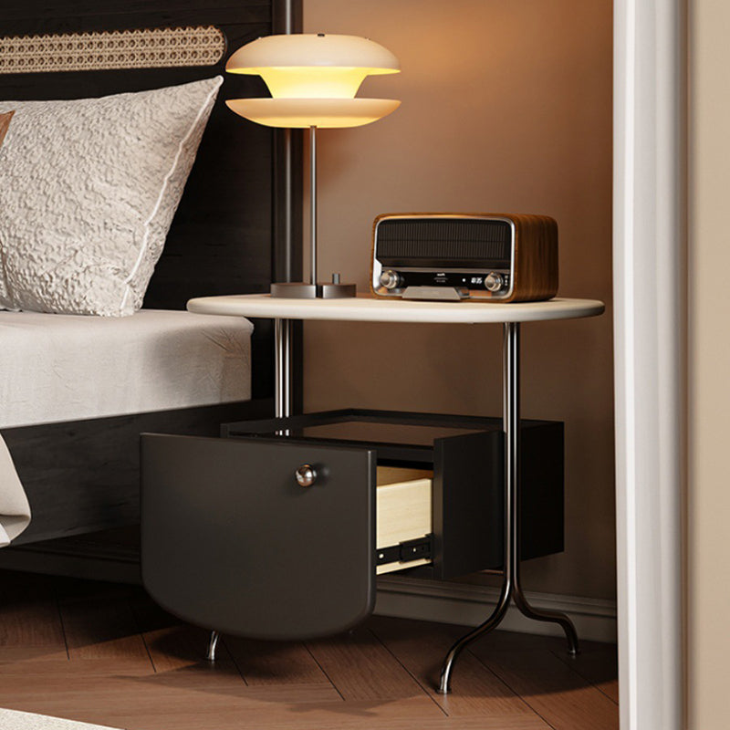 Nordic Steel Glass Panel 1-Drawer Nightstand