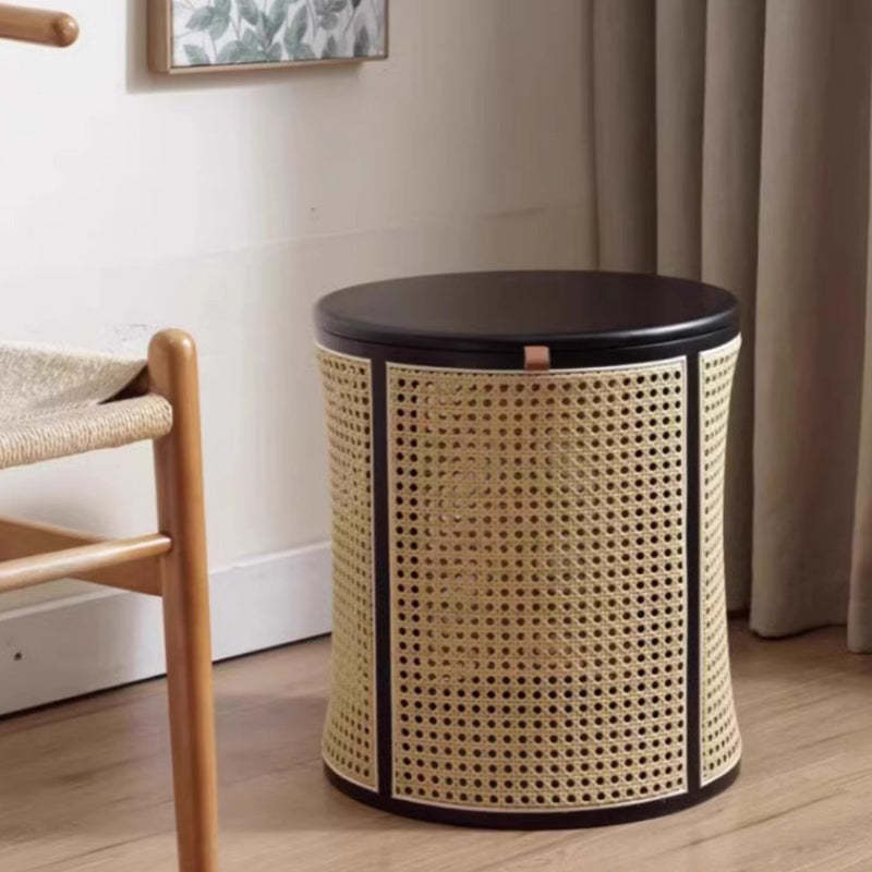 Japanese Cylinder Wood Rattan Side Table