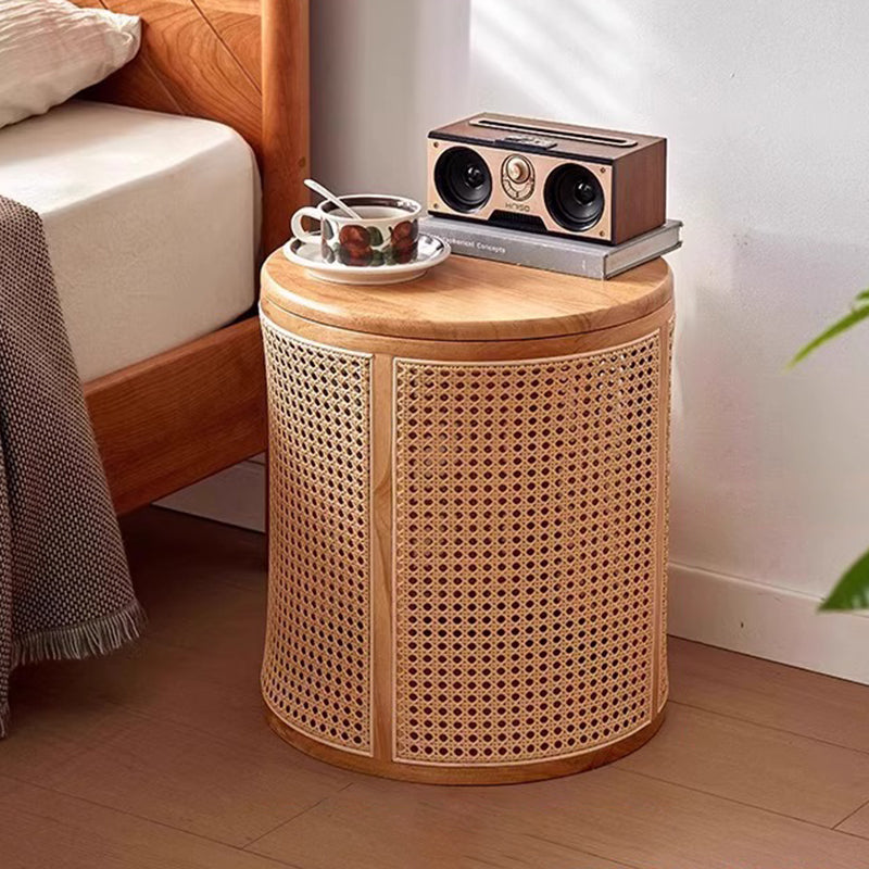 Japanese Cylinder Wood Rattan Side Table