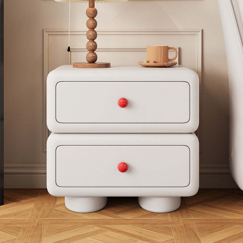 Minimalist Faux Leather 2-Drawer Nightstand — Light Gray