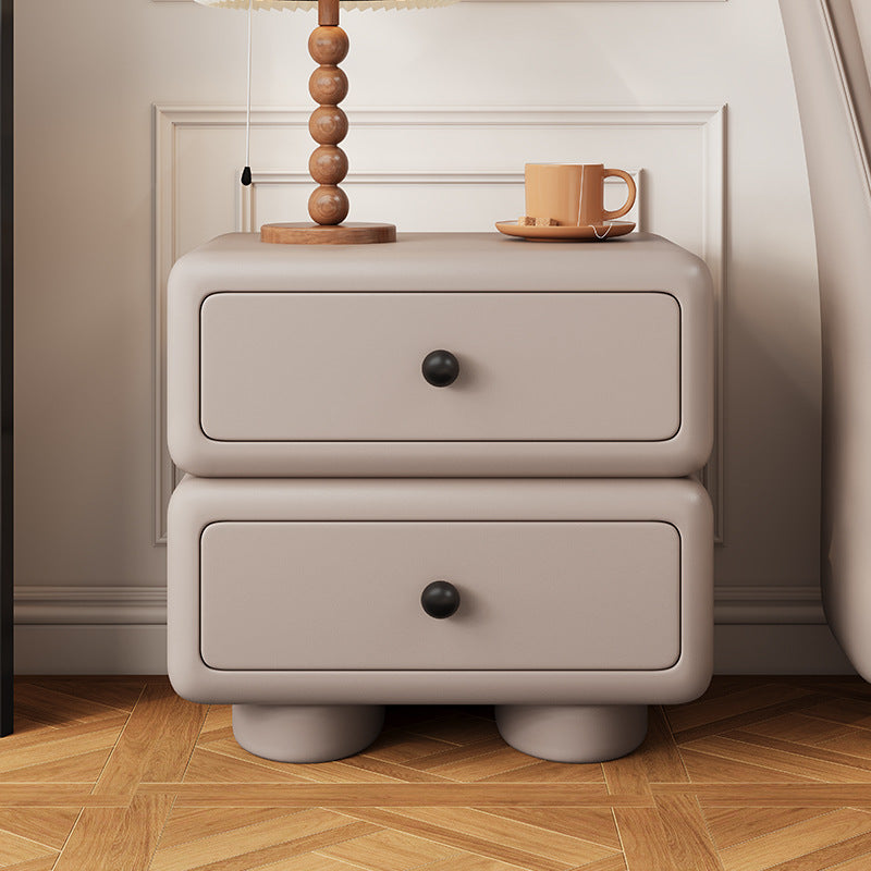 Minimalist Faux Leather 2-Drawer Nightstand — White