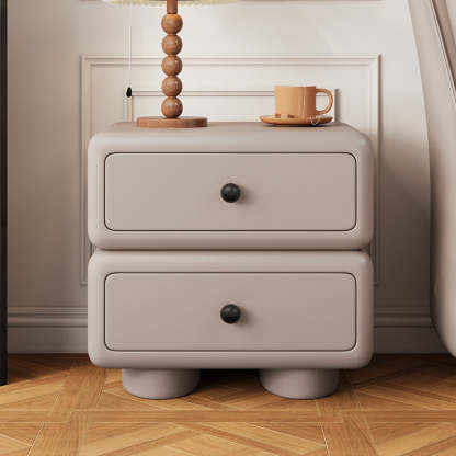 Minimalist Faux Leather 2-Drawer Nightstand — White
