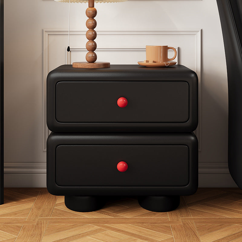 Minimalist Faux Leather 2-Drawer Nightstand - Black