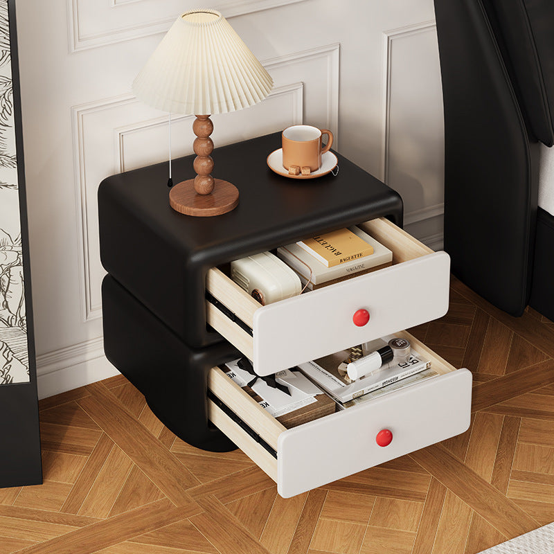 Minimalist Faux Leather 2-Drawer Nightstand — White