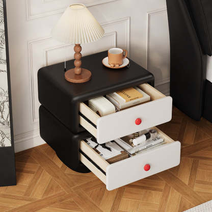 Minimalist Faux Leather 2-Drawer Nightstand — White