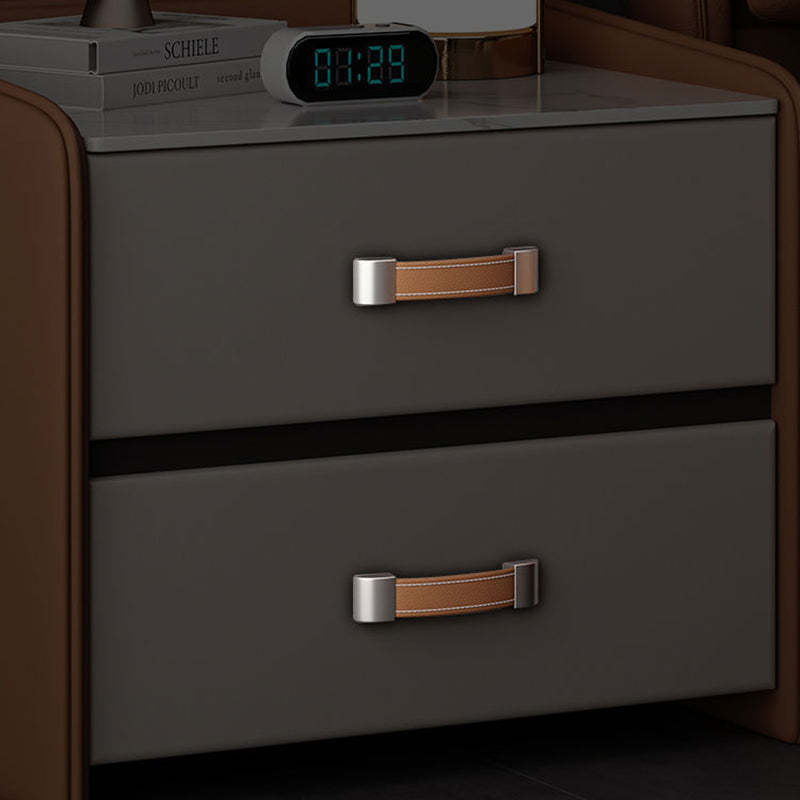 Minimalist Wood Leather Rock Slab 2-Drawer Nightstand