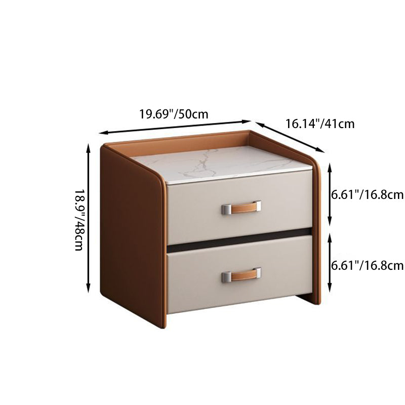 Minimalist Wood Leather Rock Slab 2-Drawer Nightstand