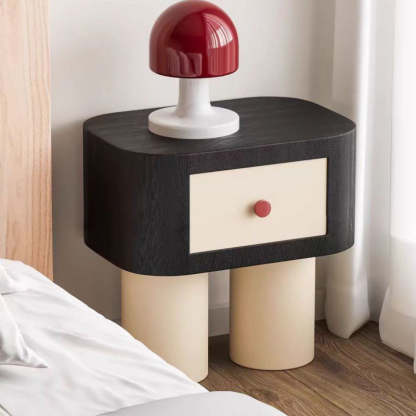 Contemporary Cylinder Artificial Panel Nightstand — Black + Beige