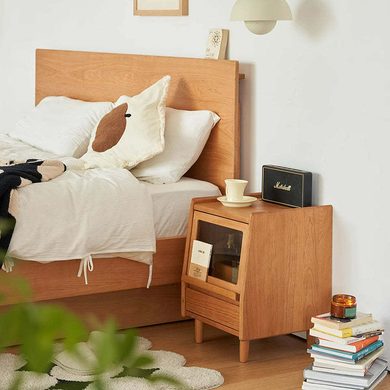 Vintage Trapezoidal Cherry Wood 2-Drawer Nightstand