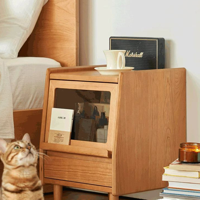 Vintage Trapezoidal Cherry Wood 2-Drawer Nightstand