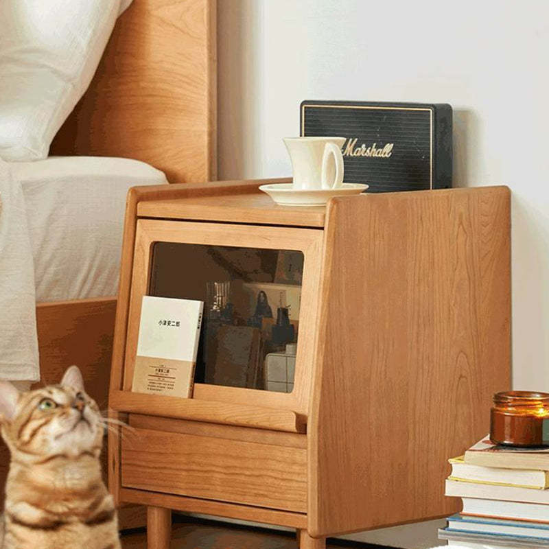 Vintage Trapezoidal Cherry Wood 2-Drawer Nightstand