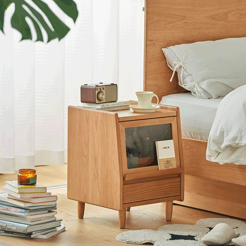 Vintage Trapezoidal Cherry Wood 2-Drawer Nightstand
