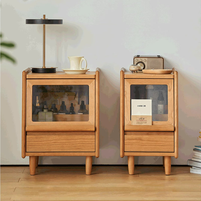 Vintage Trapezoidal Cherry Wood 2-Drawer Nightstand