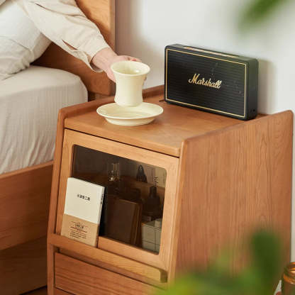Vintage Trapezoidal Cherry Wood 2-Drawer Nightstand