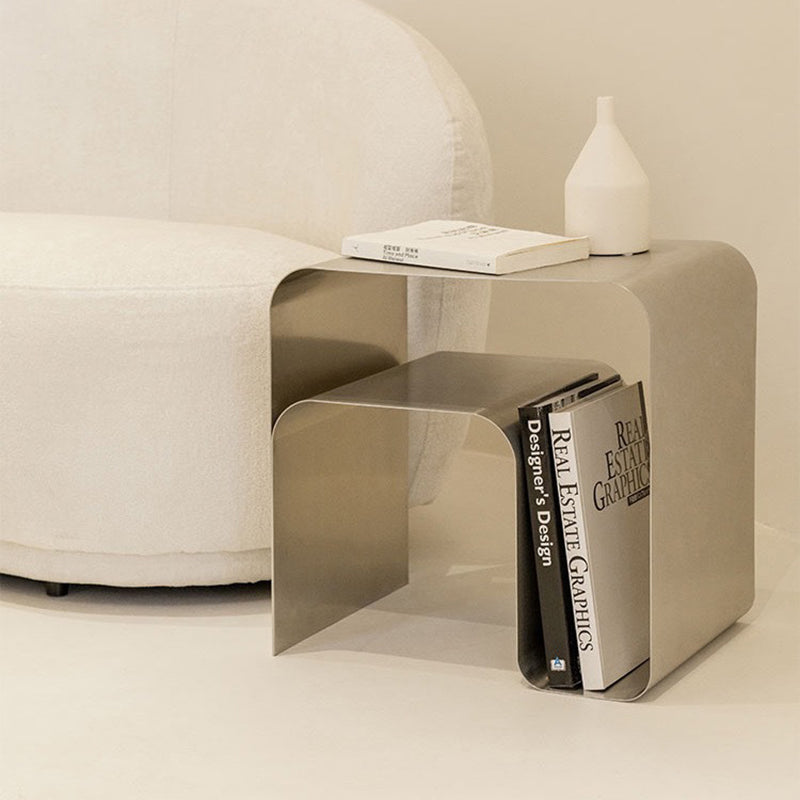 Minimalist Arch Iron 2-Tier Side Table — Silver