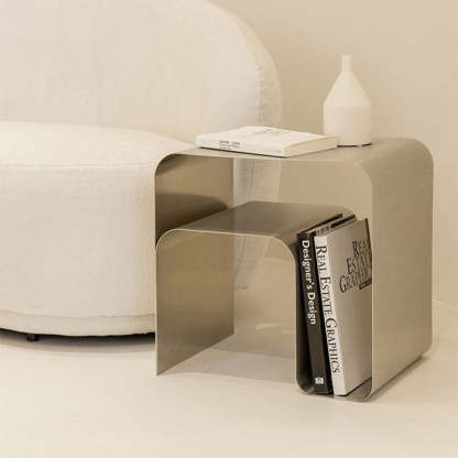 Minimalist Arch Iron 2-Tier Side Table — Silver
