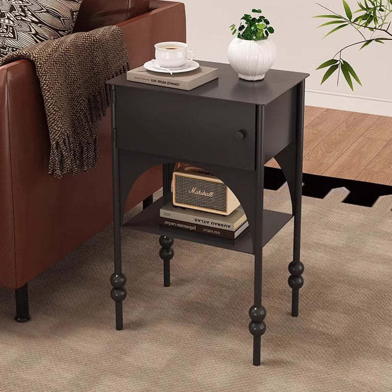 Minimalist Rectangular Iron Nightstand with Cabinet