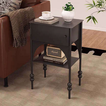 Minimalist Rectangular Iron Nightstand with Cabinet