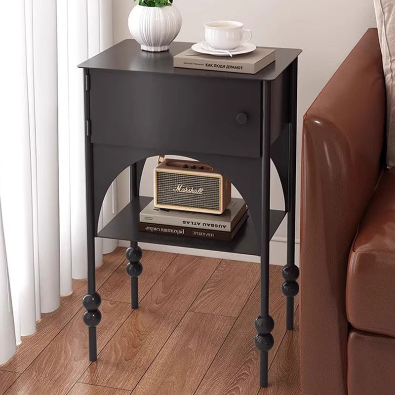 Minimalist Rectangular Iron Nightstand with Cabinet