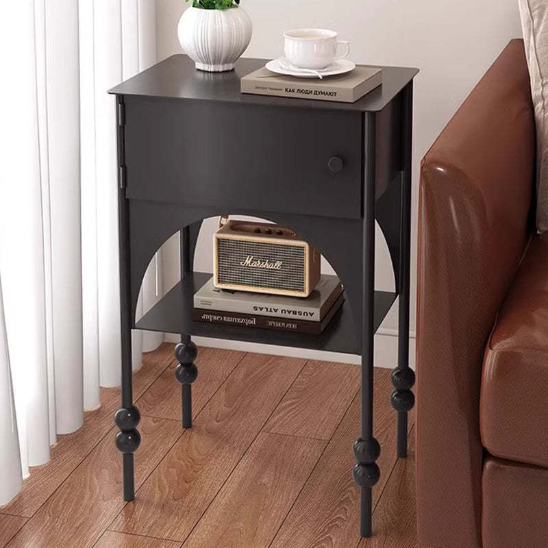 Minimalist Rectangular Iron Nightstand with Cabinet