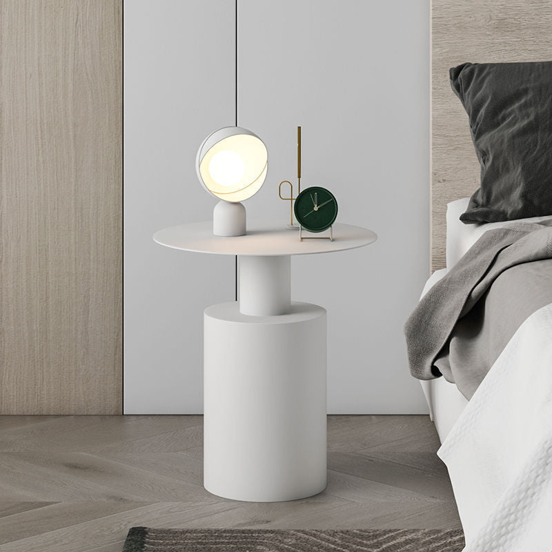 Minimalist Round Cylinder Iron Nightstand — Khaki