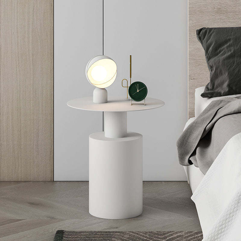 Minimalist Round Cylinder Iron Nightstand — Khaki