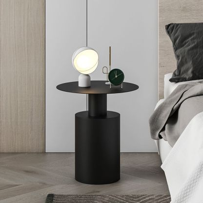 Minimalist Round Cylinder Iron Nightstand — Black