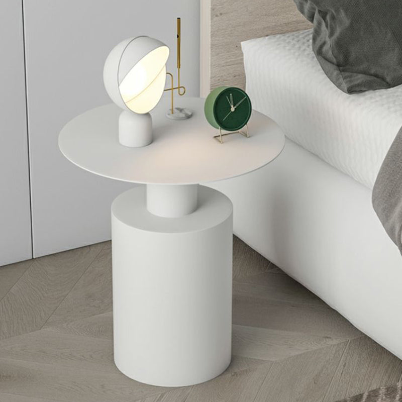 Minimalist Round Cylinder Iron Nightstand — White