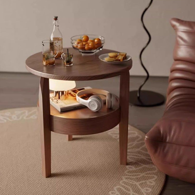 Vintage Round Wood Side Table with Drawer