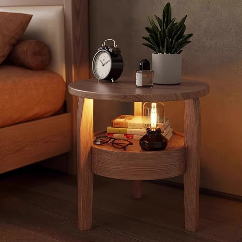 Vintage Round Wood Side Table with Drawer