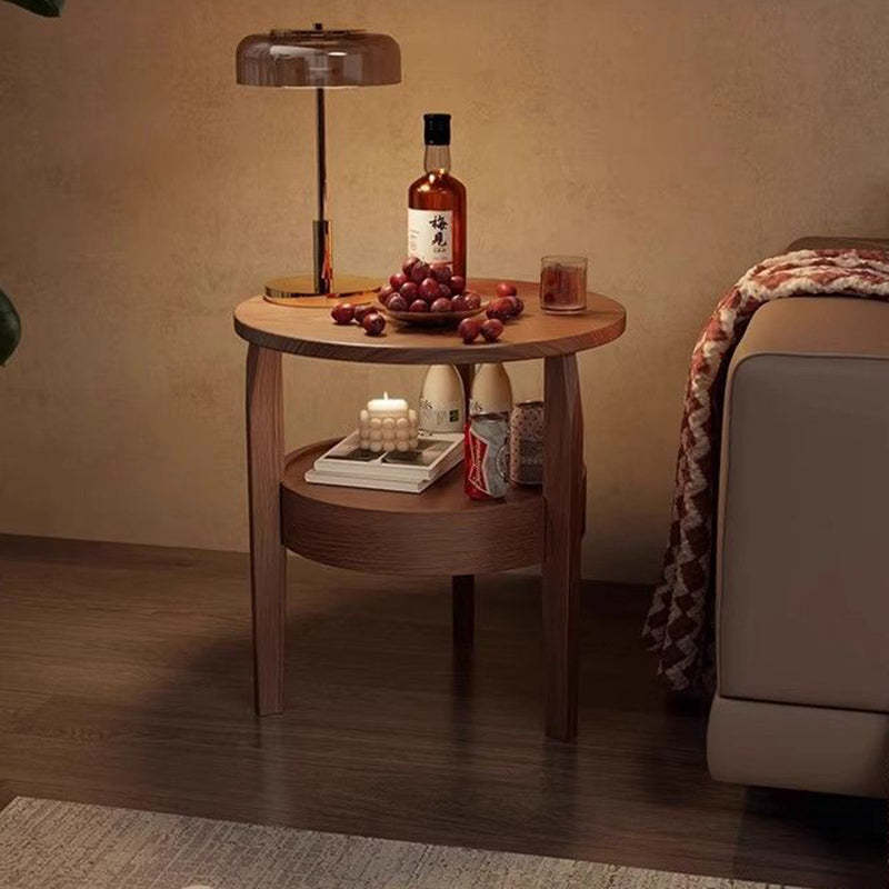 Vintage Round Wood Side Table with Drawer