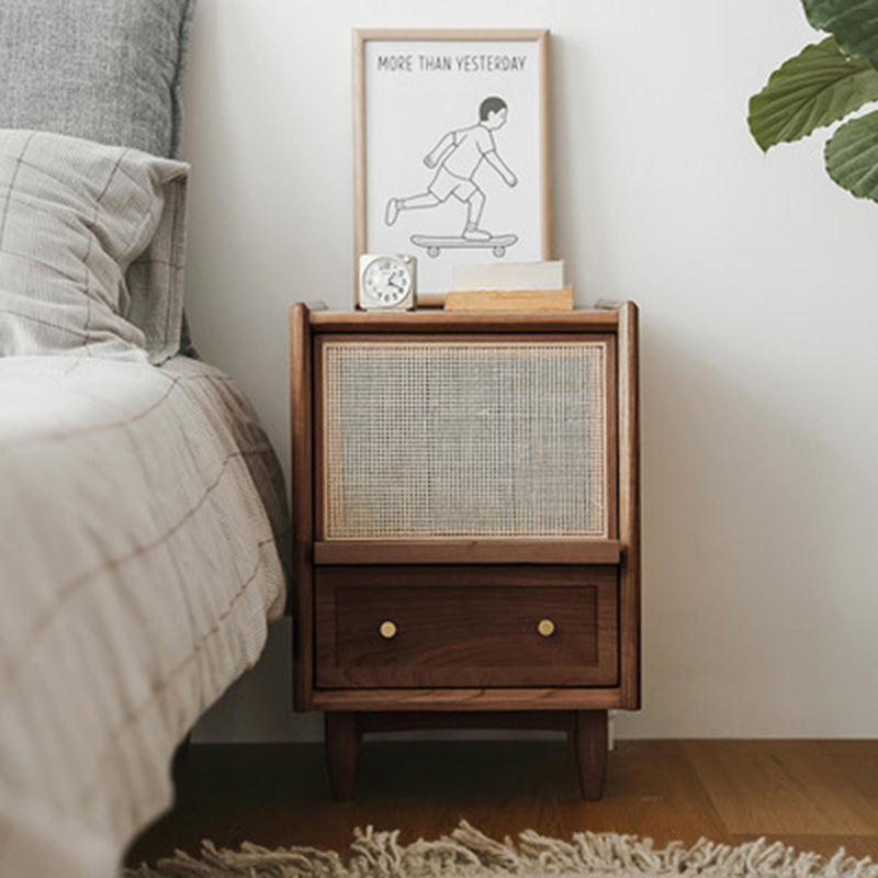 Japanese Rattan Wood 2-Drawer Nightstand
