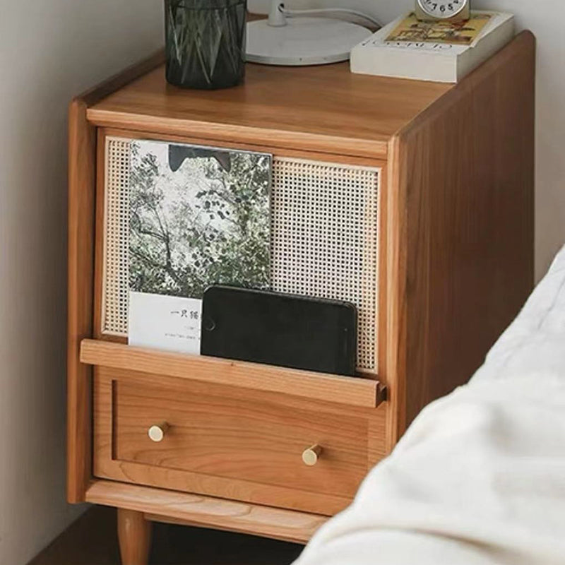Japanese Rattan Wood 2-Drawer Nightstand
