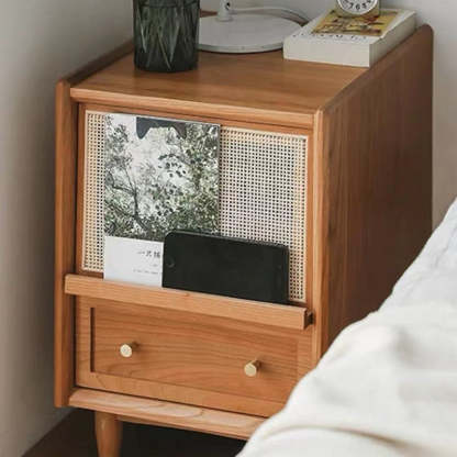 Japanese Rattan Wood 2-Drawer Nightstand