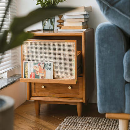 Japanese Rattan Wood 2-Drawer Nightstand