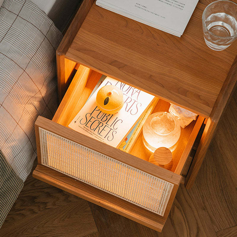 Japanese Rattan Wood 2-Drawer Nightstand