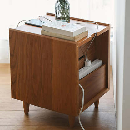 Japanese Rattan Wood 2-Drawer Nightstand