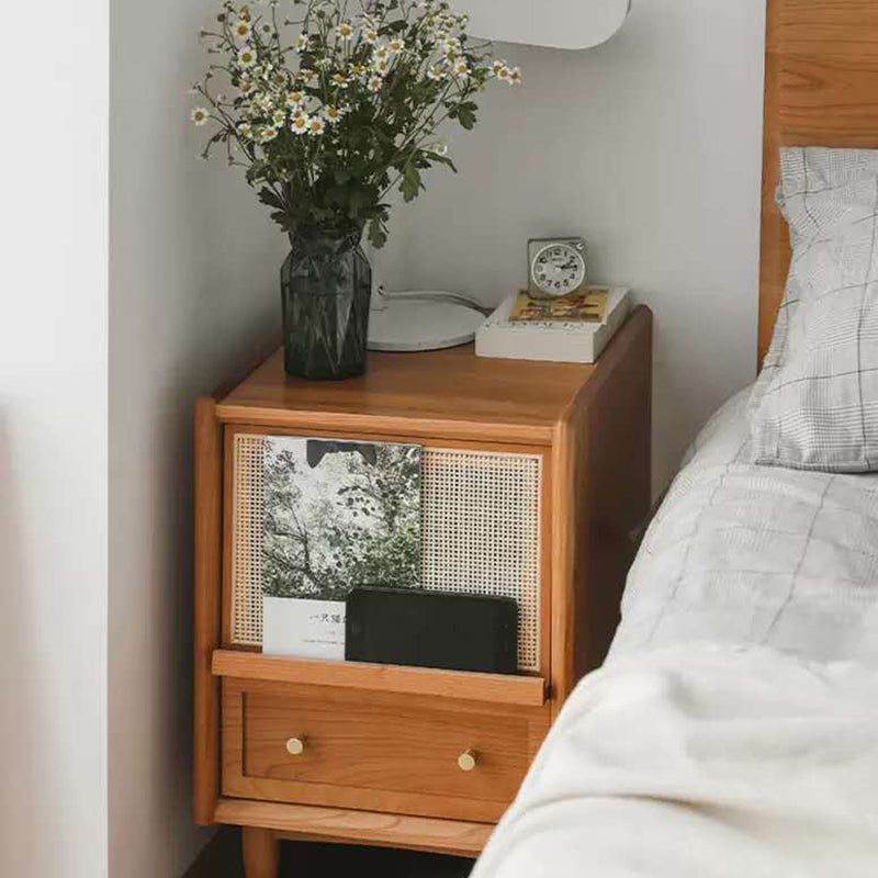 Japanese Rattan Wood 2-Drawer Nightstand
